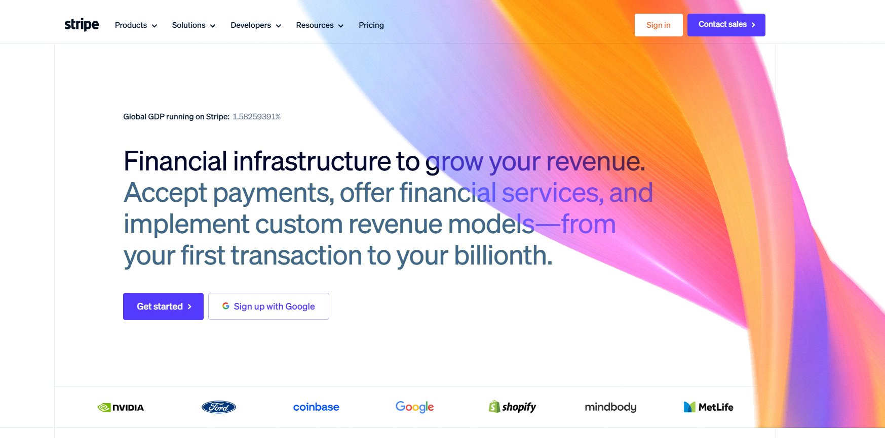 Stripe landing page