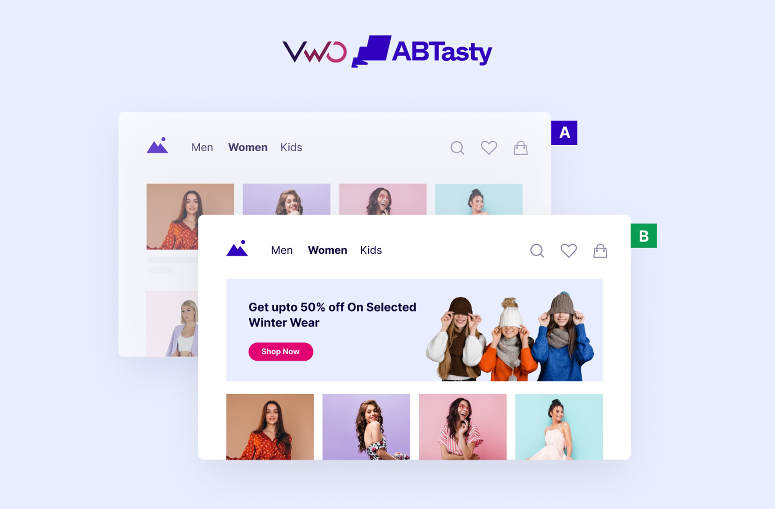 Illustration of an A/B test running on an eCommerce website to compare two page variations.