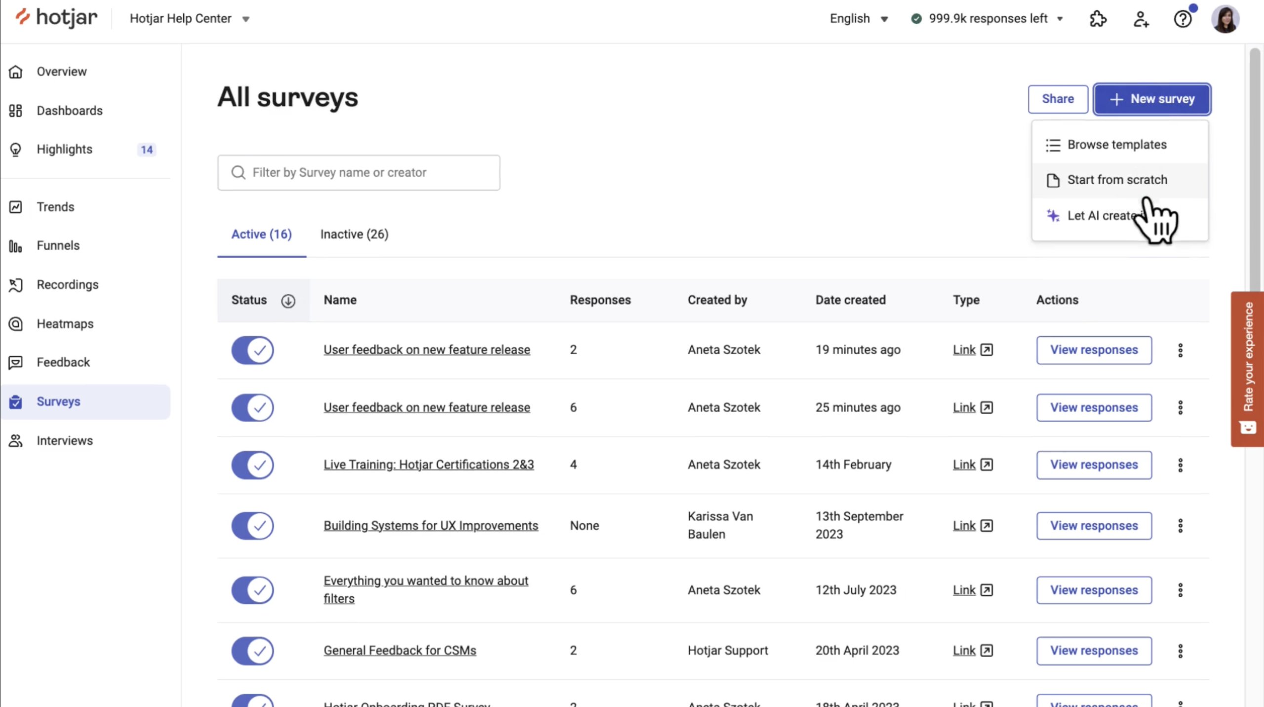 Hotjar survey setup