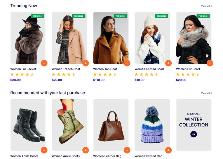 Trending product recommendations featuring popular and high-converting products.