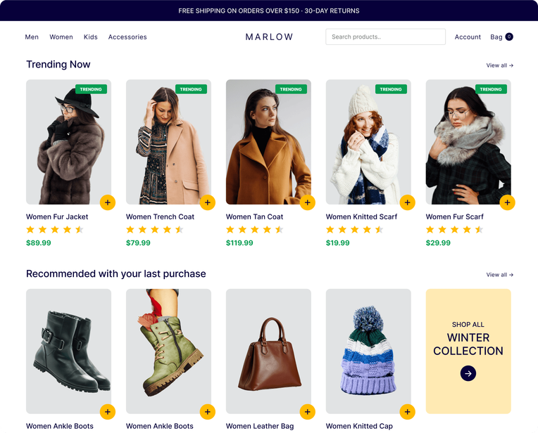 Trending product recommendations featuring popular and high-converting products.