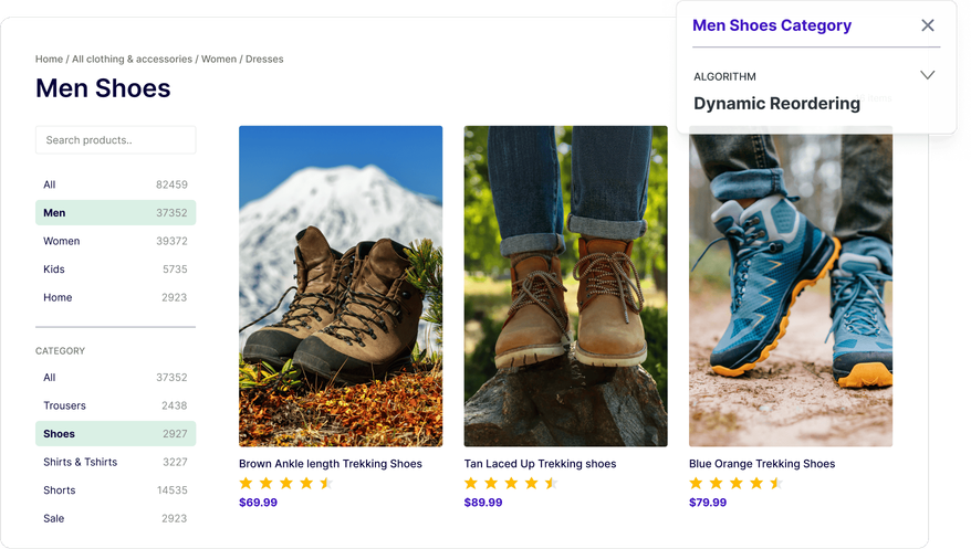 Personalized product rankings that adapt category pages to each shopper's interests and behavior.