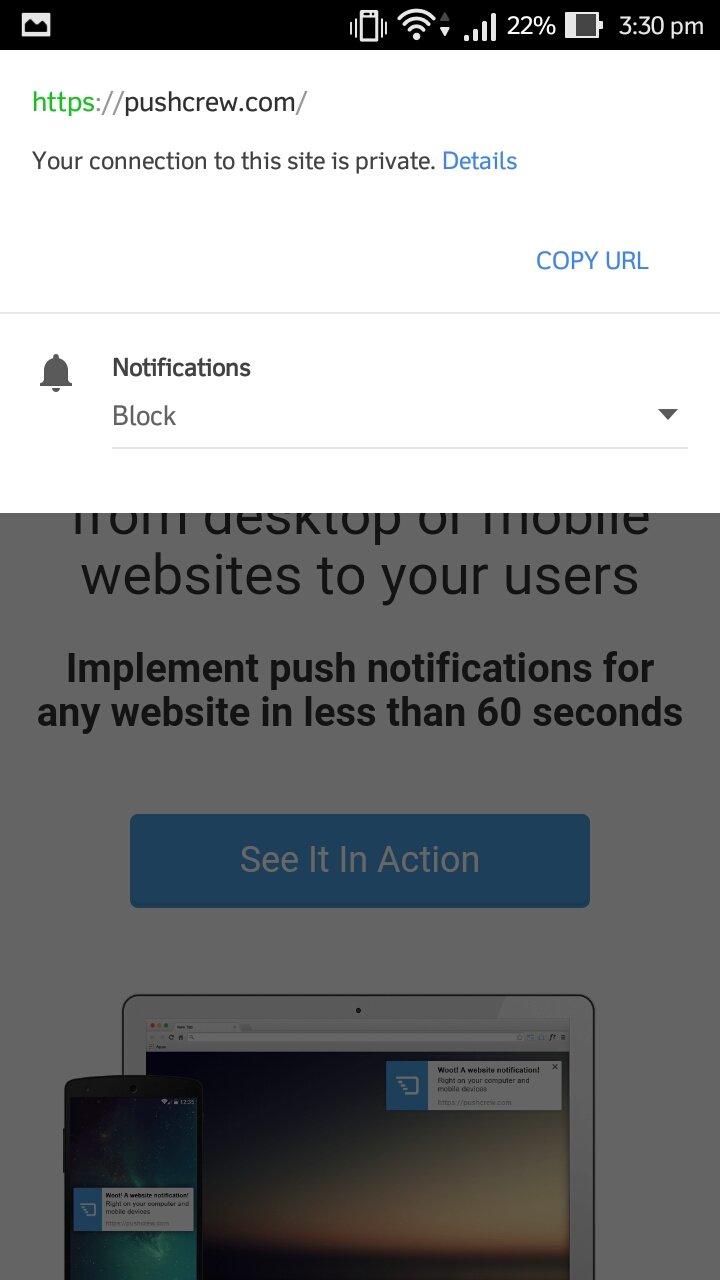 where to enable or disable push notifications on android browser