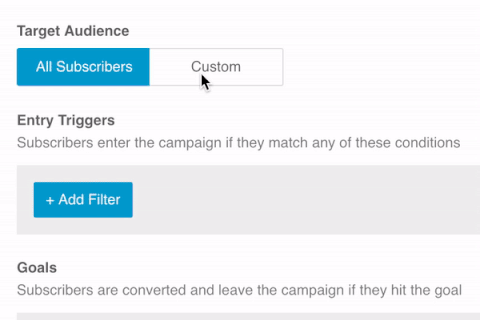 GIF, das zeigt, wie man ein bestimmtes Publikum für eine Push-Benachrichtigungskampagne einrichtet