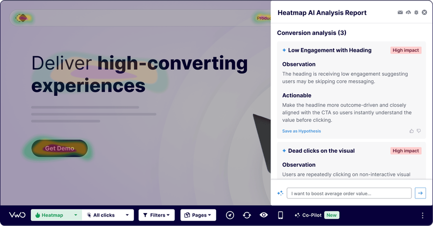 AI-powered heatmap analysis with insights and recommendations