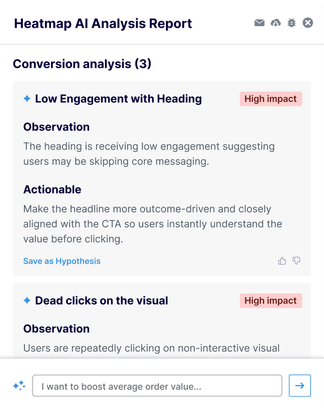 AI-generated insight report summarizing heatmap behavior