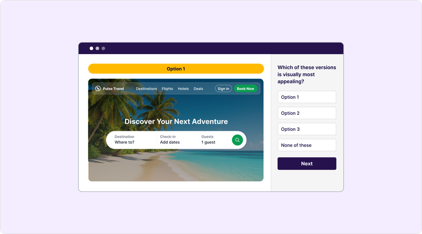 Flow showing users comparing multiple design versions and voting on which option is the most preferred