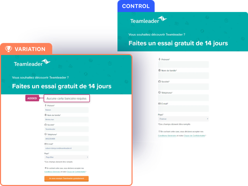 a/b testing requirement of credit card on SaaS website