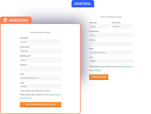 a/b test to optimize forms