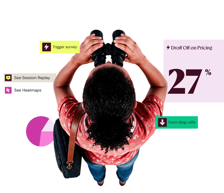 Person mit Fernglas und Overlays zu Analyze-Insights