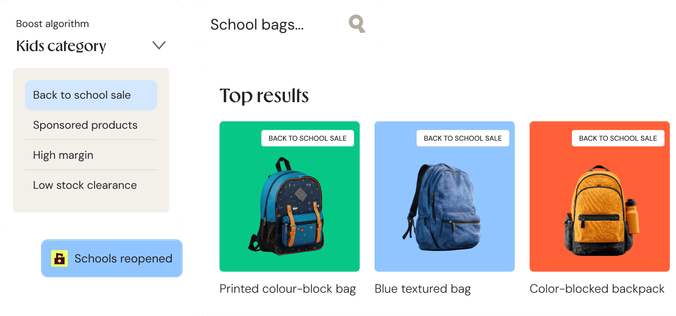 Back-to-School-Boost-Regel auf Suchergebnisse für Schulranzen angewendet