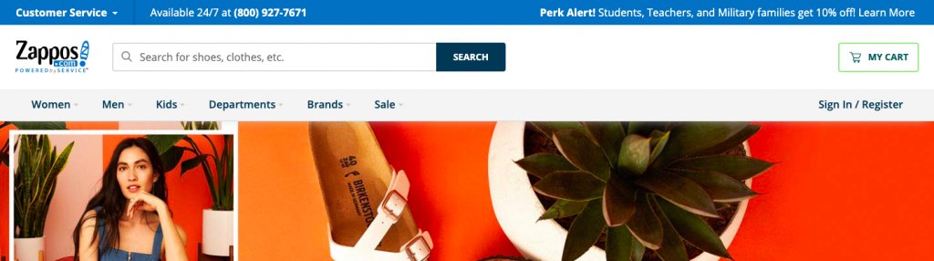 Infobar on zappos.com