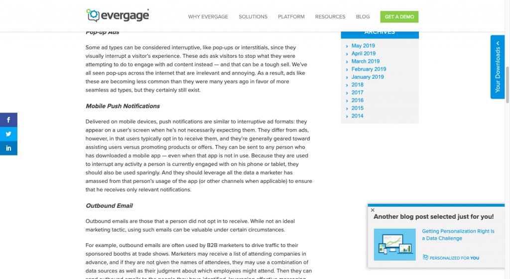 website push notifications on evergage.com