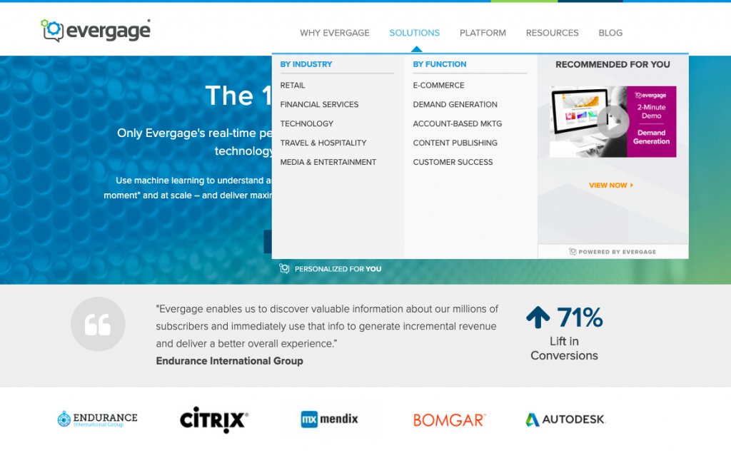 personalized product recommendation on evergage.com