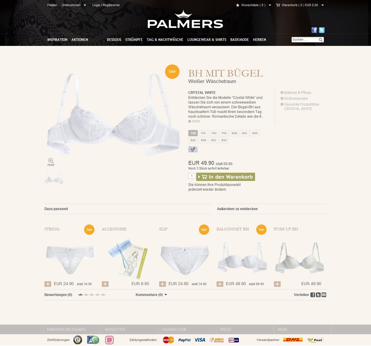 screenshot of the product listing page for Palmers