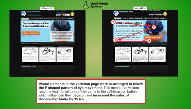 Adding testimonial before call-to-action in eye flow improved conversions