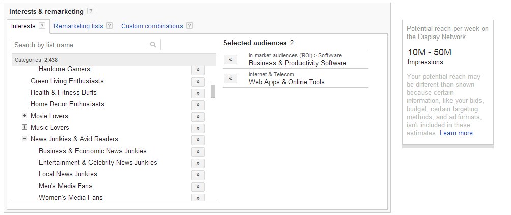 Targeting in Google Display Network by Interests