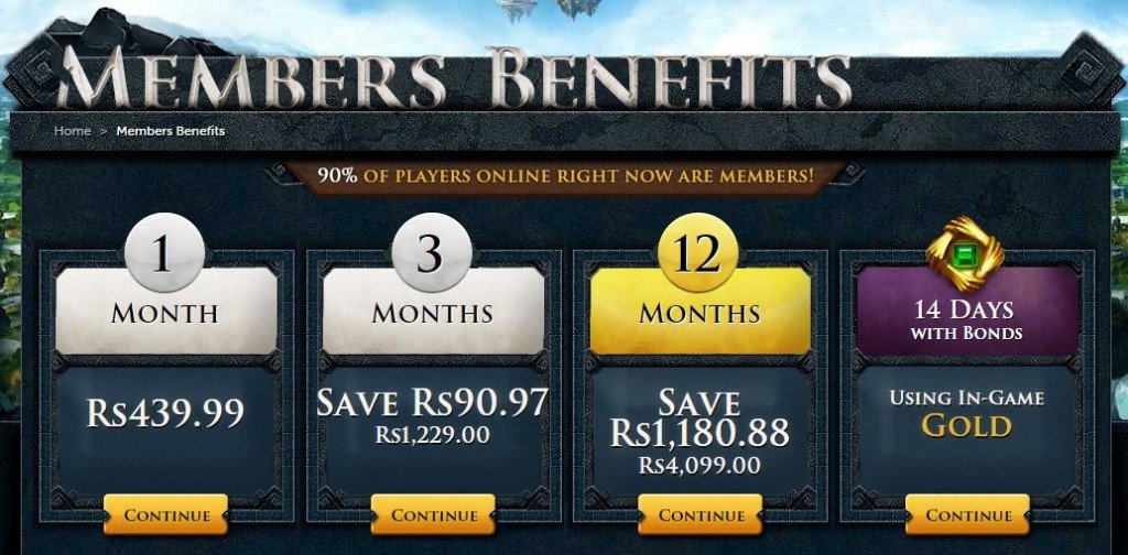 How the current Runescape membership page looks