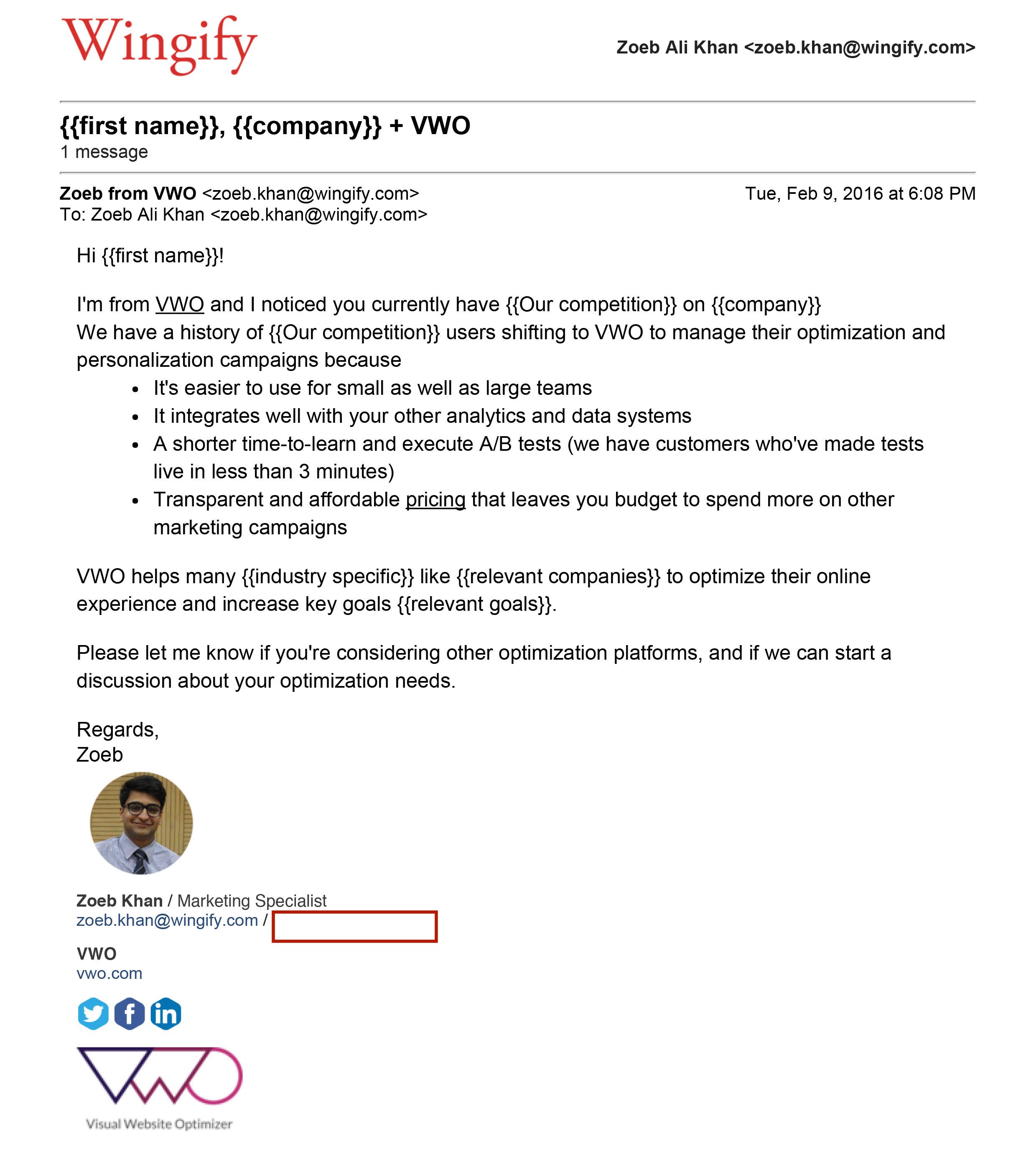 Outbound Sales Email Template