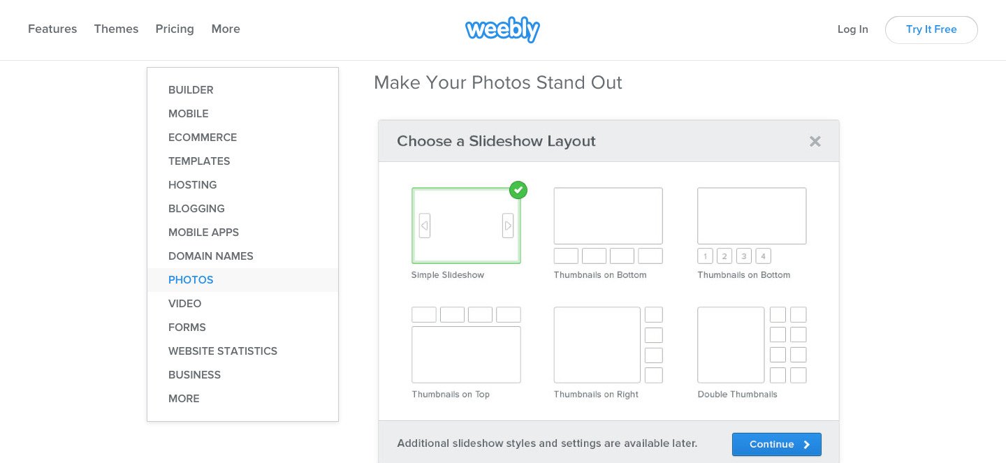 another screenshot of the Weebly features page for selecting element layout