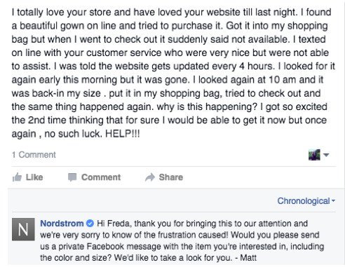 Negative Customer Feedback Response Nordstrom