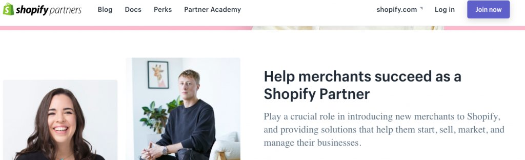Snapshot of Shopify Partners Page